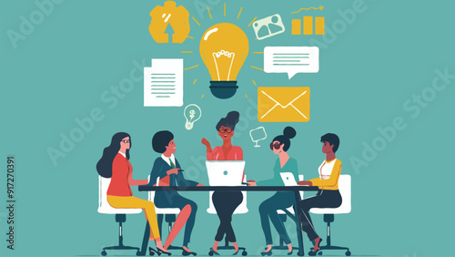 A corporate illustration of a man who teaches other people on white background