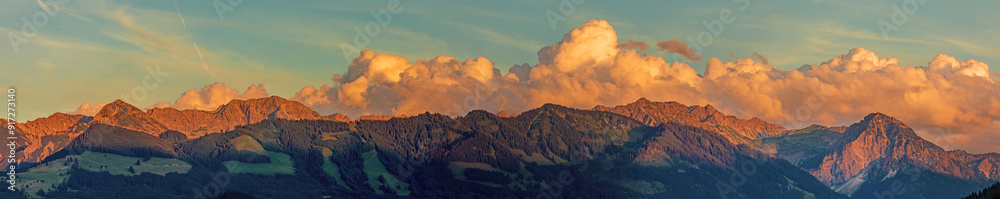 Fototapeta premium Alpenglühen - Allgäu - Bergkette - Panorama - Sonnenköpfe - Rotspitze