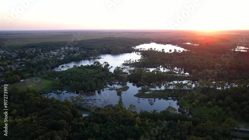 France, Gironde, Haute-Lande Girondine, Hostens, lagoon lined with aquatic cobblers, molinias and mariscus on the natural and sensitive site of the Gat Mort lagoon photo