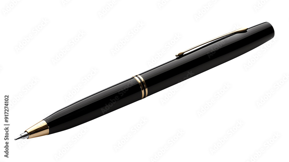Pen with golden accents, ideal for writing notes, signing documents, isolated on transparent background. Pen with golden accents, ideal for writing notes, signing documents, isolated on transparent background.