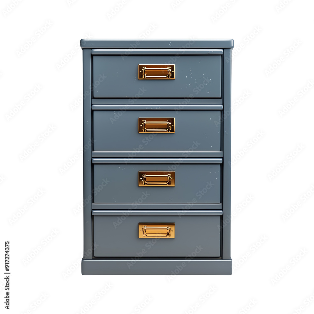 Four-drawer cabinet in sleek gray finish, isolated on transparent background. Four-drawer cabinet in sleek gray finish, isolated on transparent background.