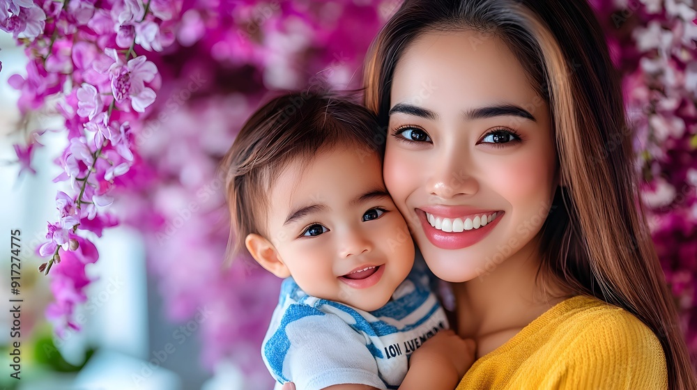 Happy Mother and Baby in a Garden. Happy Mother and Baby in a Garden.