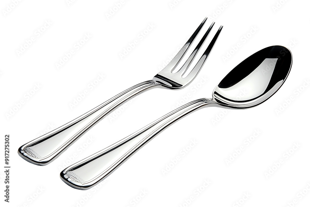 Elegant silverware comprising a fork and spoon, isolated on transparent background. Elegant silverware comprising a fork and spoon, isolated on transparent background.