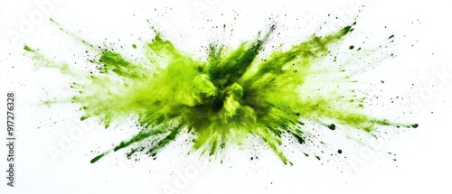 Abstract Green Powder Explosion on White Background photo