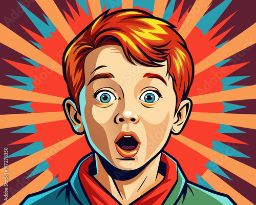 Portrait of surprised guy. Surprised retro fellow. Surprised boy. Pop art retro style illustration. People in retro style