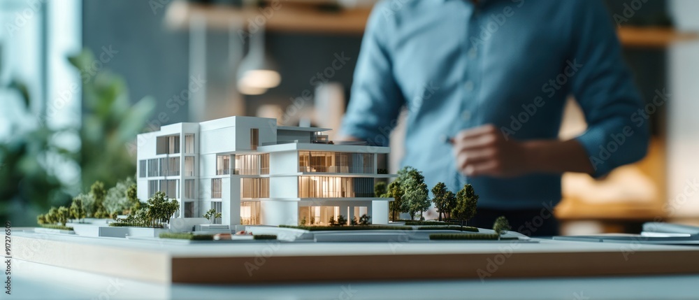 Architectural Model of a Modern Apartment Building with Landscaping Architectural Model of a Modern Apartment Building with Landscaping