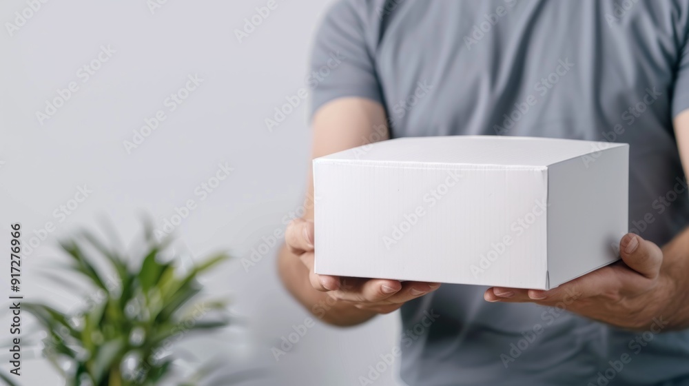 Mockup delivery business photo. Man showing big white box for text. Brand packaging box. Mockup delivery business photo. Man showing big white box for text. Brand packaging box.