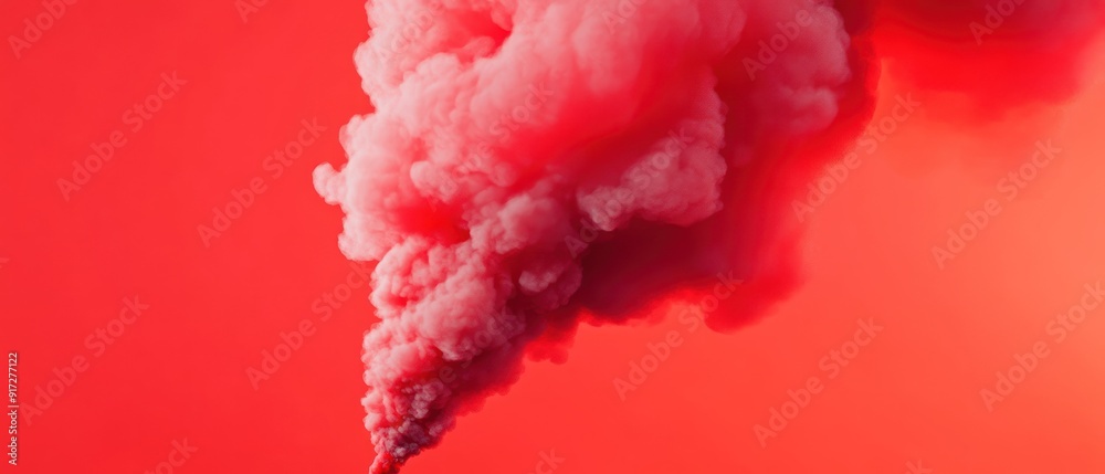 Pink Smoke Plume Against Vibrant Red Background Pink Smoke Plume Against Vibrant Red Background