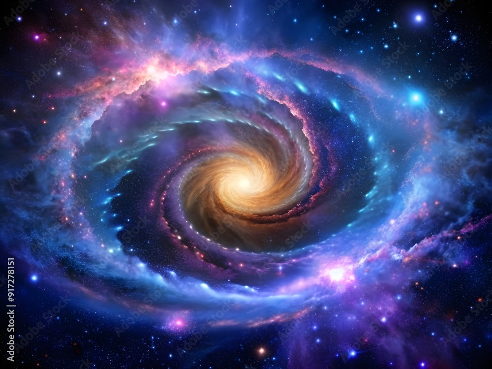 Obraz premium Galactic Vortex: Swirling Stars, Cosmic Dust, and Vibrant Nebula Art in Deep Space