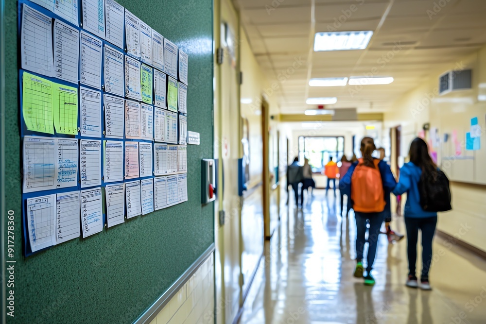 A vibrant school hallway with students walking, showcasing interaction and learning environment. A vibrant school hallway with students walking, showcasing interaction and learning environment.