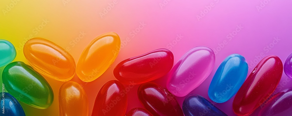 Colorful jelly beans on vibrant gradient Colorful jelly beans on vibrant gradient