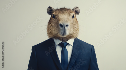 Capybara Head On Man In Suit, Surreal Animal Hybrid