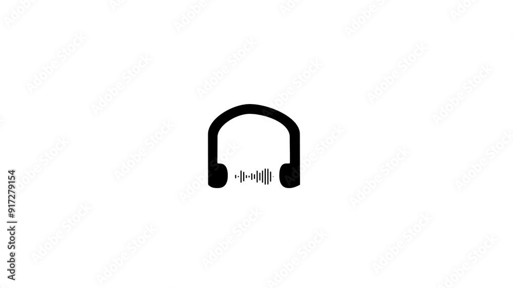 Black headphone icon with music waveform animation. headphone icon animation and show sound system. Black headphone icon with music waveform animation. headphone icon animation and show sound system.