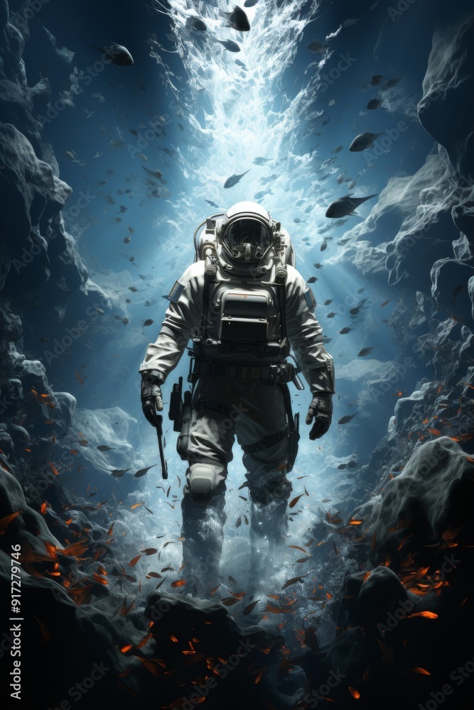 Fototapeta premium Futuristic Astronaut Explorations in Deep Space and Alien Worlds.