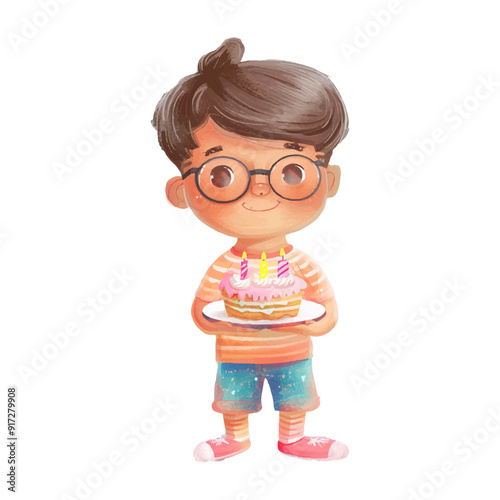 kid holding a birthday cake white background (7)