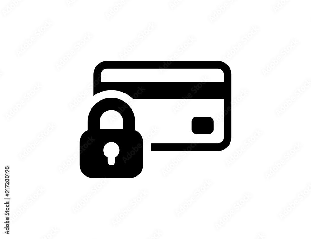 Locked credit card icon. Blocked card. Vector black line card icon. Locked credit card icon. Blocked card. Vector black line card icon.