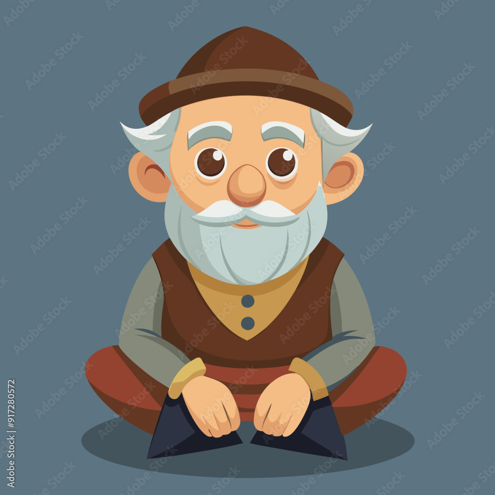 Funny illustration of old man cartoon character. Old master, sitting oldster Funny illustration of old man cartoon character. Old master, sitting oldster