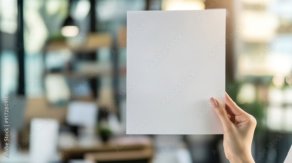 People hand hold a blank sheet of paper in a room with a window, and there are some potted plants in the background. People hand hold a blank sheet of paper in a room with a window, and there are some potted plants in the background.