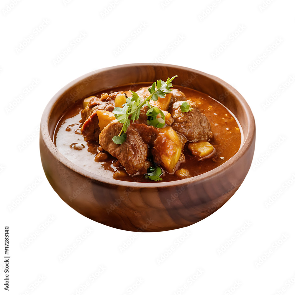 A bowl of Spicy beef curry & beef vindaloo isolated on a transparent background by AI generative A bowl of Spicy beef curry & beef vindaloo isolated on a transparent background by AI generative