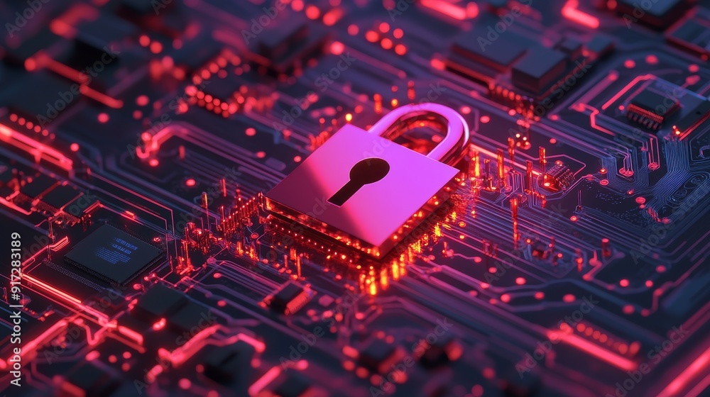 Cybersecurity concept with glowing lock on Cybersecurity concept with glowing lock on