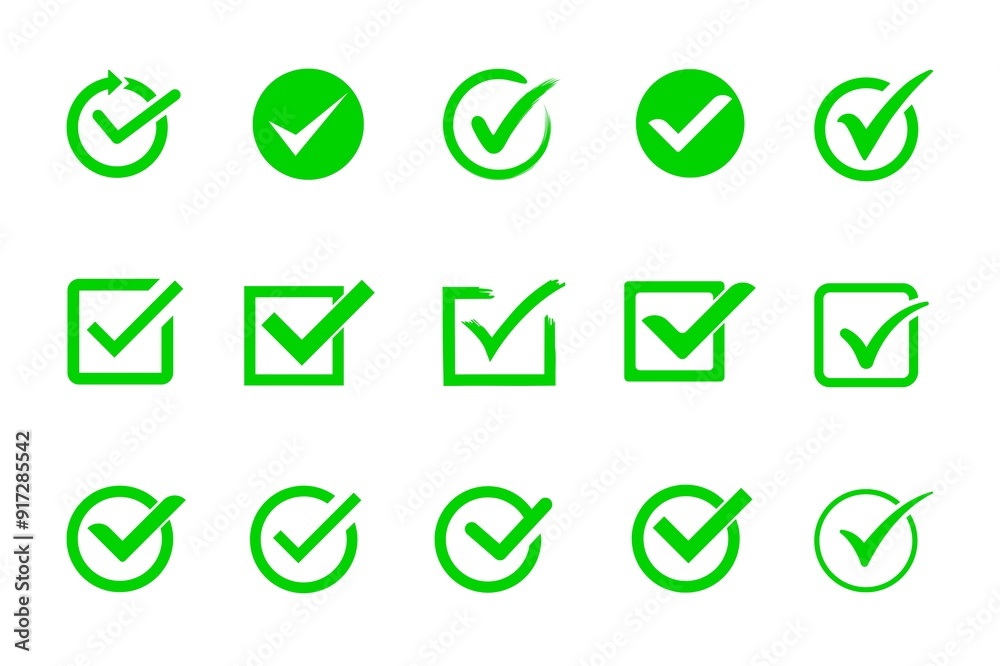 Set of green tick mark icon with white background Set of green tick mark icon with white background