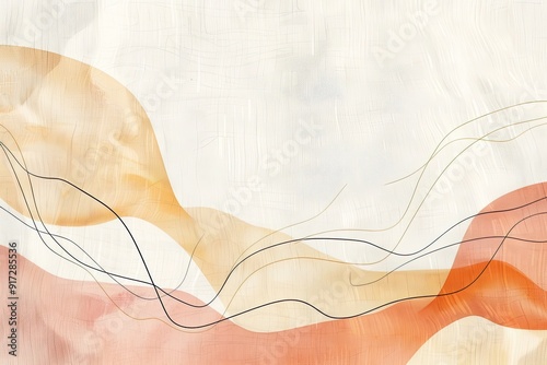 Abstract Artwork with Wavy Lines and Peach and Tan Hues photo