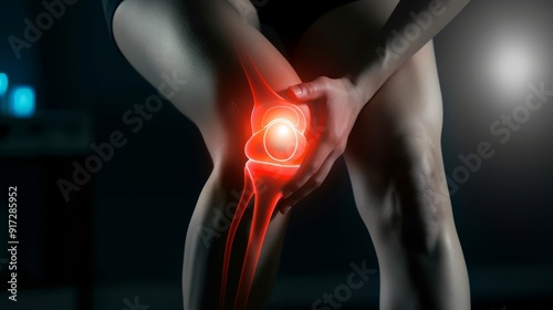 Woman with severe inflammatory knee pain clutching her knee.