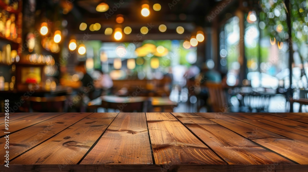 Wooden Table in a Cozy Cafe Wooden Table in a Cozy Cafe