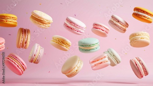 Wallpaper Mural Macarons and Cakes Falling in Motion Against a Pink Background Torontodigital.ca