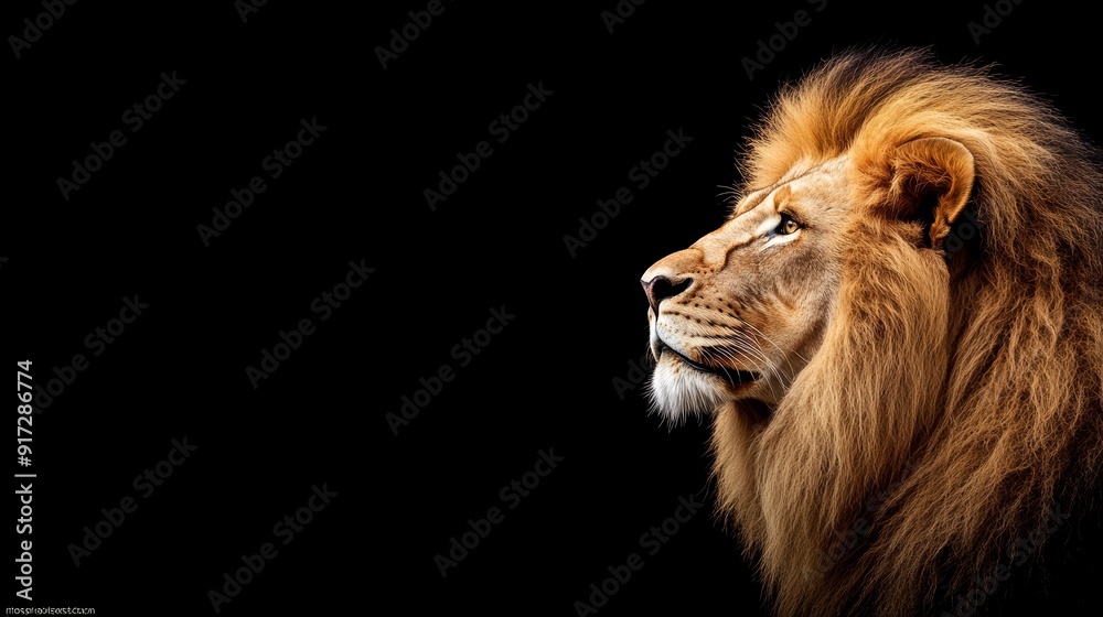 Side profile of a majestic lion with a luxurious mane