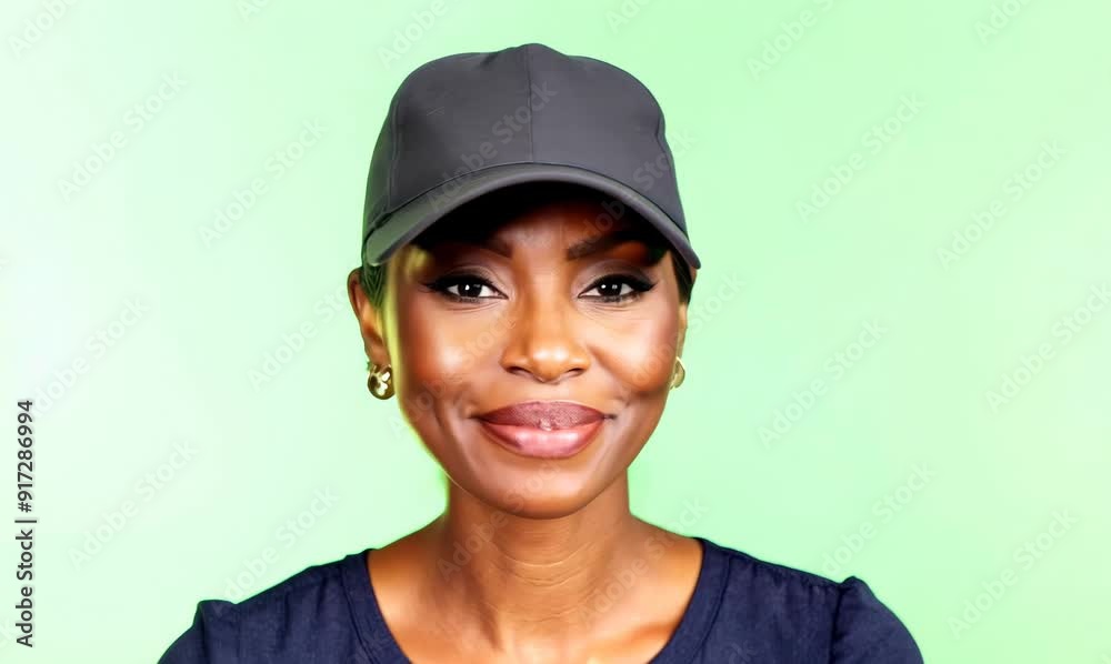 Beautiful african american woman wearing a cap over green background Beautiful african american woman wearing a cap over green background