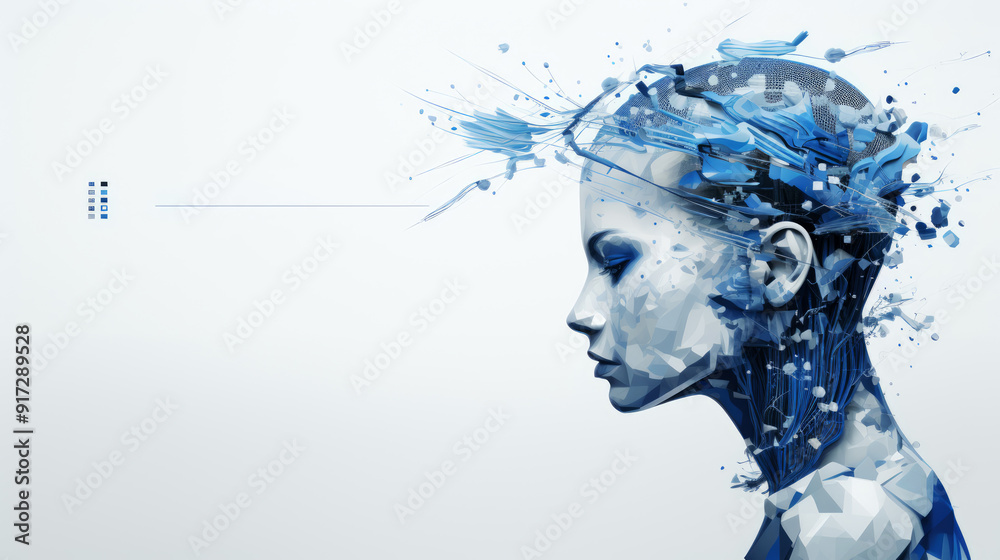 generated illustration of female robot face with computer artificial intelligence. generated illustration of female robot face with computer artificial intelligence.