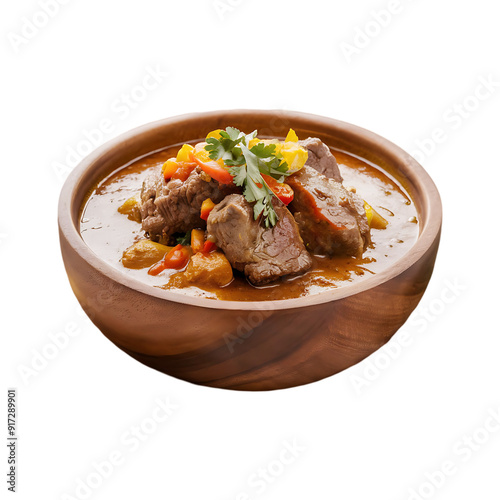 A bowl of Spicy beef curry & beef vindaloo isolated on a transparent background by AI generative