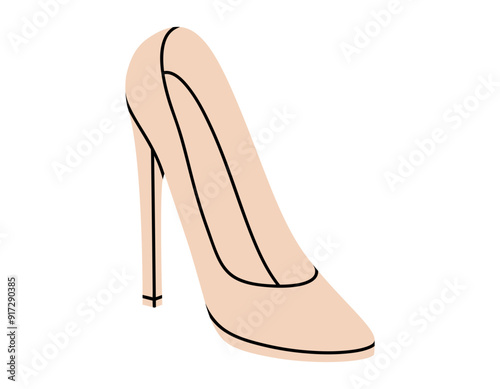 Hand drawn cute cartoon illustration white wedding shoes. Flat vector high heel bridal shoe sticker doodle. Propose or marriage footwear. Valentine's Day love concept icon. Vow and promise. Isolated.