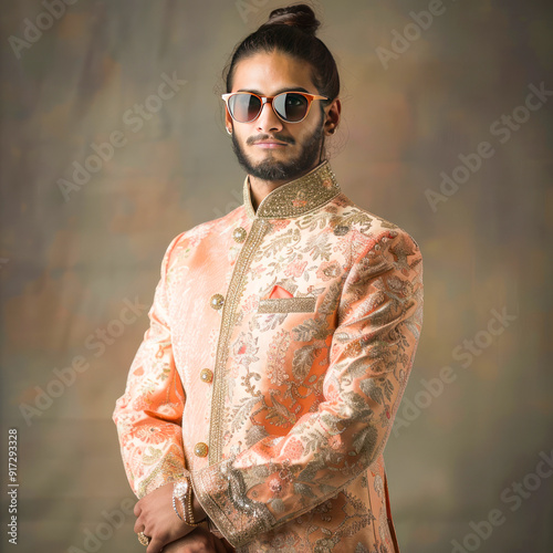 Young handsome indian man in traditional wear photo