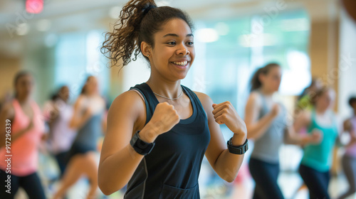 Student Health: Students participating in fitness or wellness activities with space for health and wellness tips