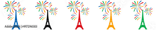 Tour Eiffel Et Feu D’artifice Colore icon set vector.