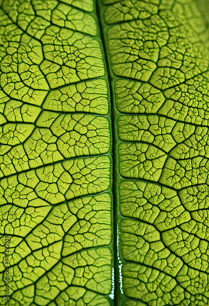 Obraz premium 3D Visualization, Leaf Molecules, Microscopic World, Nature, Green, Organic, Detailed, Science, Abstract, Vibrant.