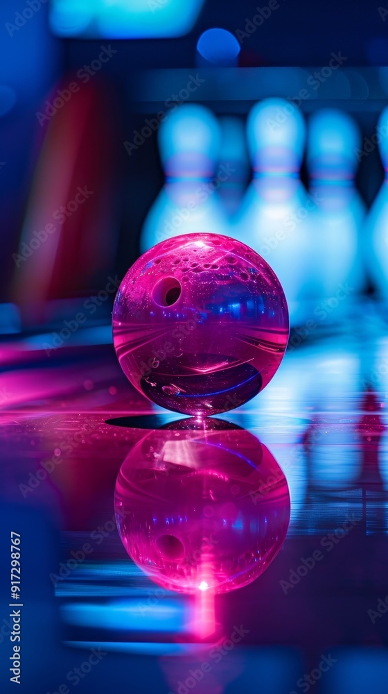Naklejka premium A glowing ball is reflected in a mirror