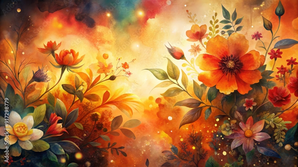 Vibrant Floral Explosion with Warm Tones and Dynamic Blossoms in an Artistic Garden Scene Vibrant Floral Explosion with Warm Tones and Dynamic Blossoms in an Artistic Garden Scene