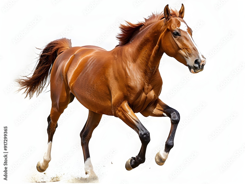A chestnut horse galloping gracefully in a sandy area under bright lighting A chestnut horse galloping gracefully in a sandy area under bright lighting