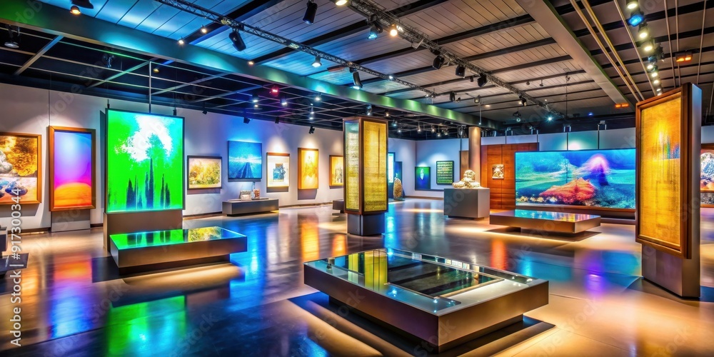 A modern museum with interactive exhibits and colorful displays, history, art, culture, education, exhibition A modern museum with interactive exhibits and colorful displays, history, art, culture, education, exhibition