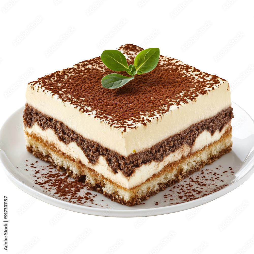 delicious tiramisu slice isolated on transparent or white background