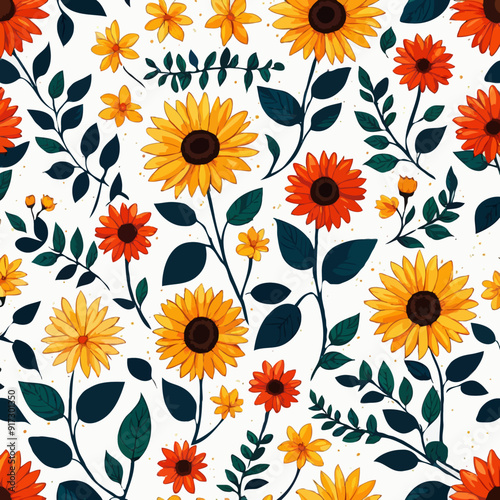 Wallpaper Mural Vector illustration of a seamless floral pattern with cute birds in spring for Wedding, anniversary, birthday and party. Design for banner, poster, card, invitation and scrapbook Torontodigital.ca