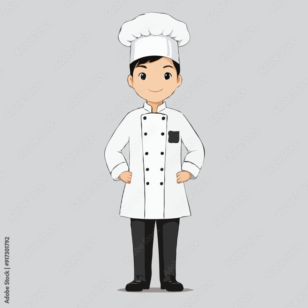 Chef boy cooking vegetables in a pan. Vector illustration of a cartoon character. Chef boy cooking vegetables in a pan. Vector illustration of a cartoon character.