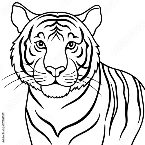 Detailed Line Art Illustration of a Tiger