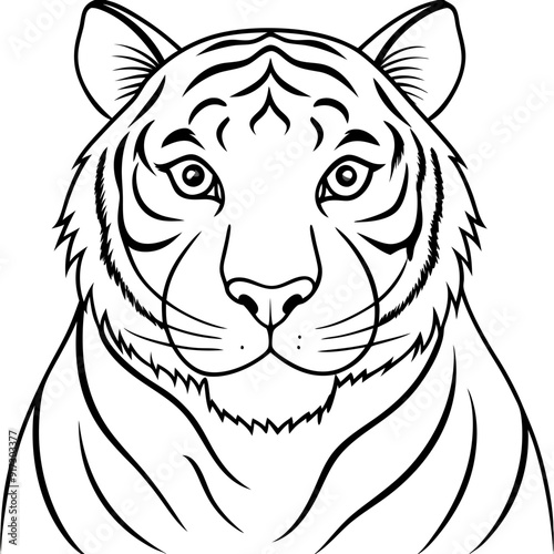 Detailed Line Art Illustration of a Tiger