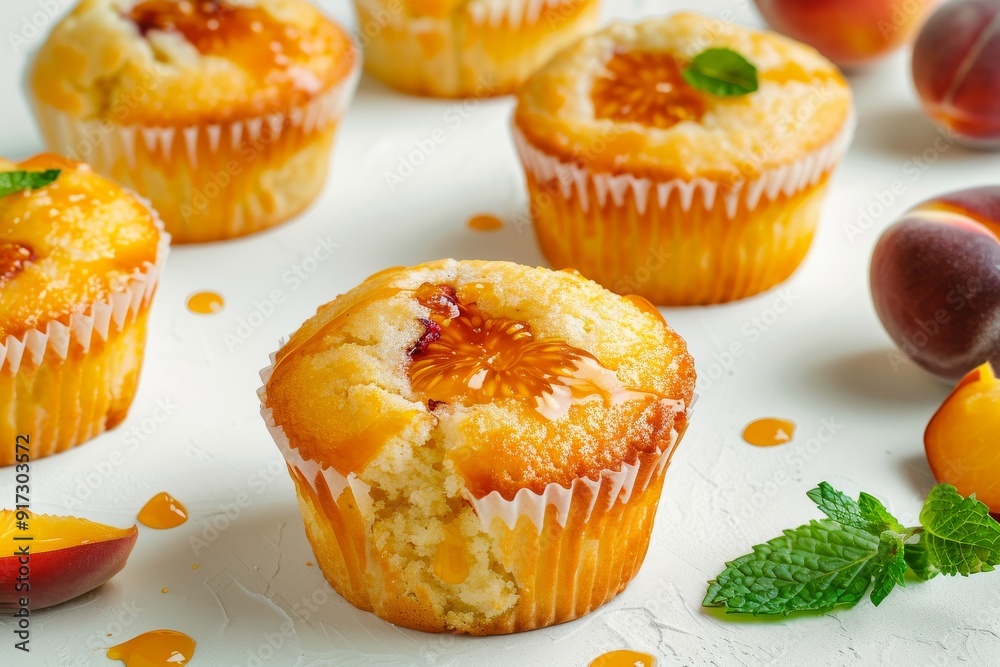 Tasty jam in the bowl, ripe peaches, butter, crackers and fresh bread on wooden tablet close-up. Beautiful simple AI generated image in 4K, unique. Tasty jam in the bowl, ripe peaches, butter, crackers and fresh bread on wooden tablet close-up. Beautiful simple AI generated image in 4K, unique.
