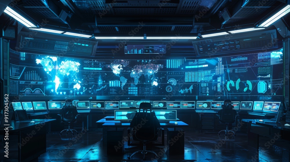 Cybersecurity Team Safeguarding Cloud Data in a High-Tech Control Room with Multiple Screens Cybersecurity Team Safeguarding Cloud Data in a High-Tech Control Room with Multiple Screens