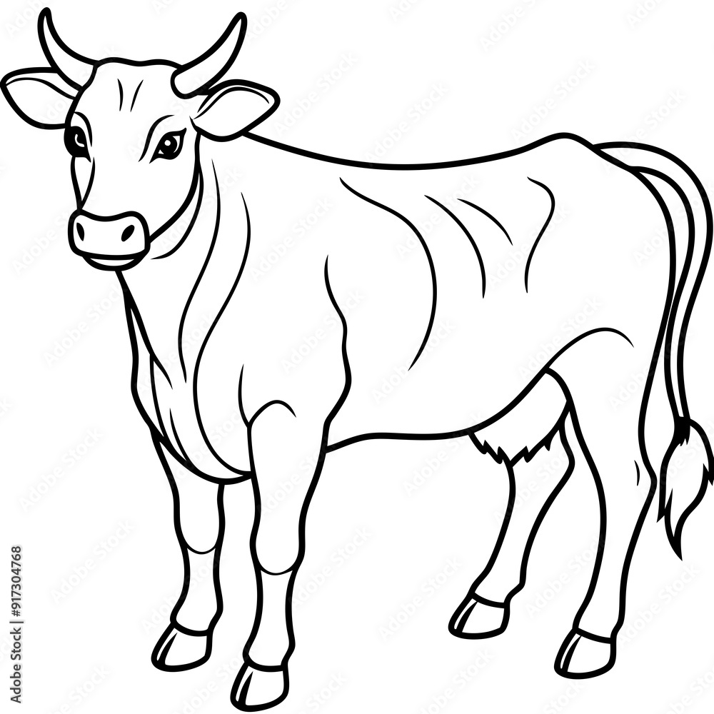 Fototapeta premium Detailed Line Art of a Cow Illustration